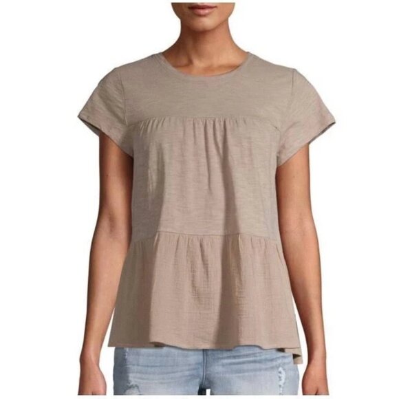 Time and Tru Tiered Brown Women's Short Sleeve Shirt XL 16-18 - Picture 1 of 3